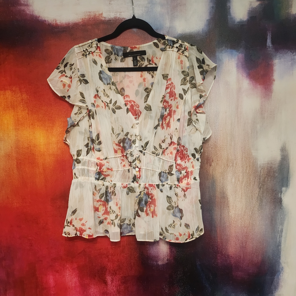 White House Black Market Floral V-Neck Blouse
